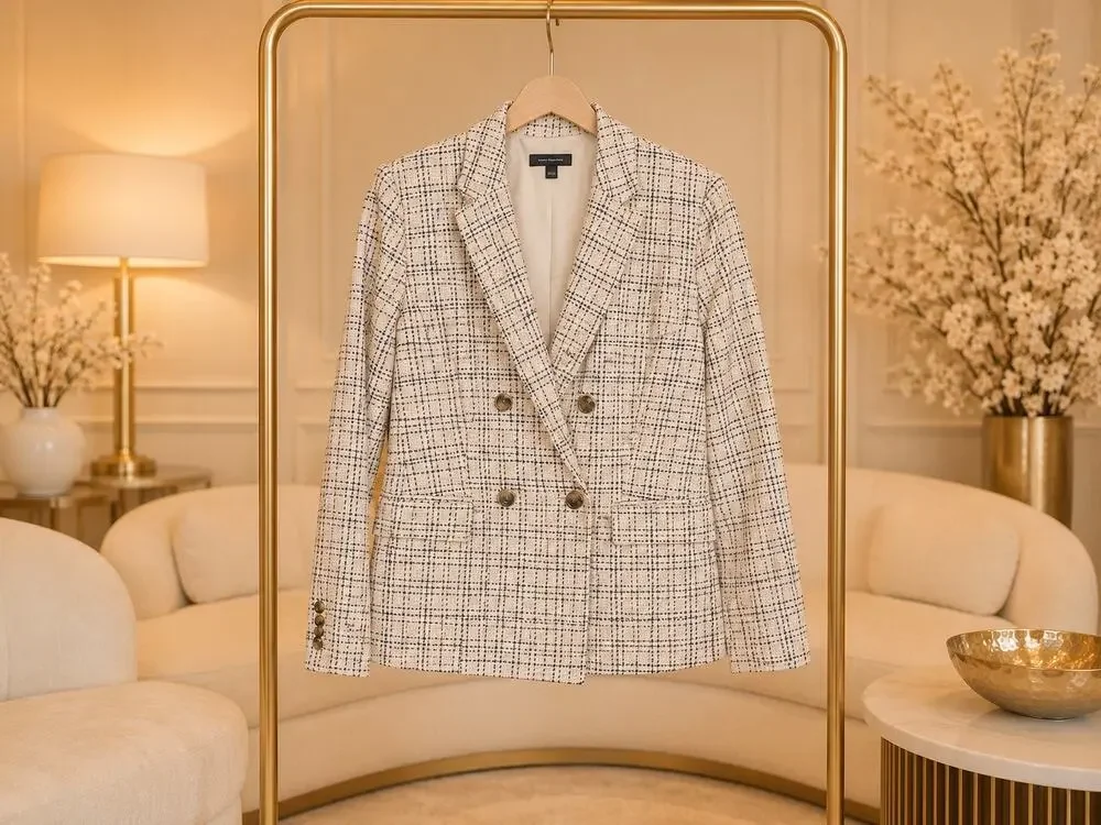 Ann Taylor Tweed Blazer Size 6 Black Cream Career Jacket NWOT Double Breasted